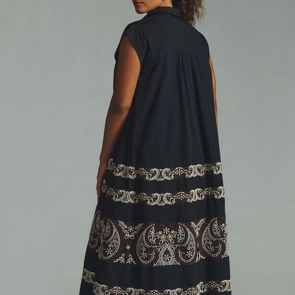 By Anthropologie Cap-Sleeve Shirt Dress L - Picture 2 of 9